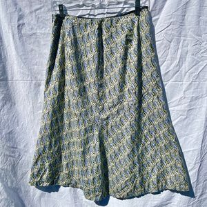 Green and Blue Abstract Paisley Design on Midi Length Fit and Flare Skirt